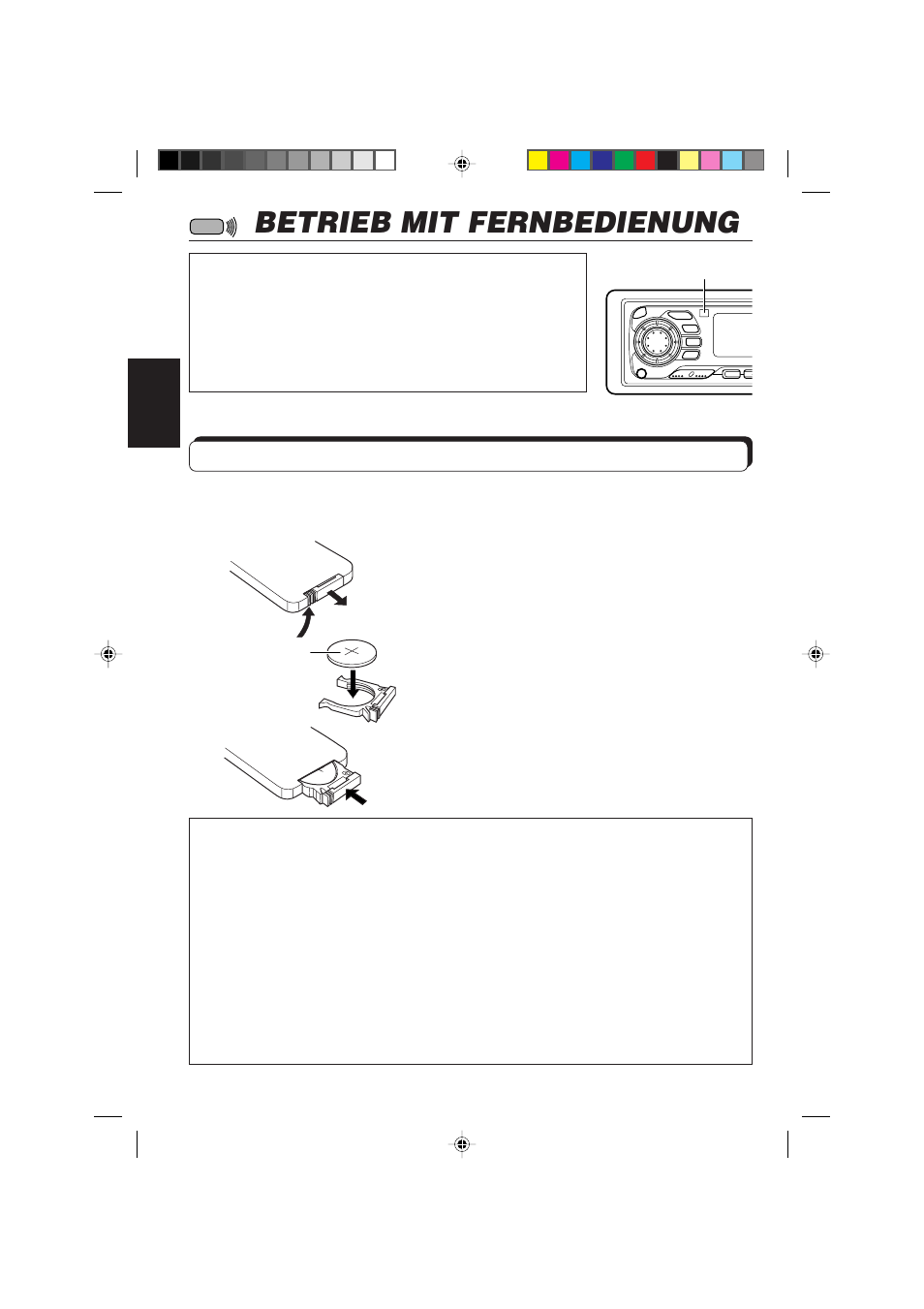 Betrieb mit fernbedienung, Einlegen der batterien | JVC KD-SX959R User Manual | Page 84 / 194
