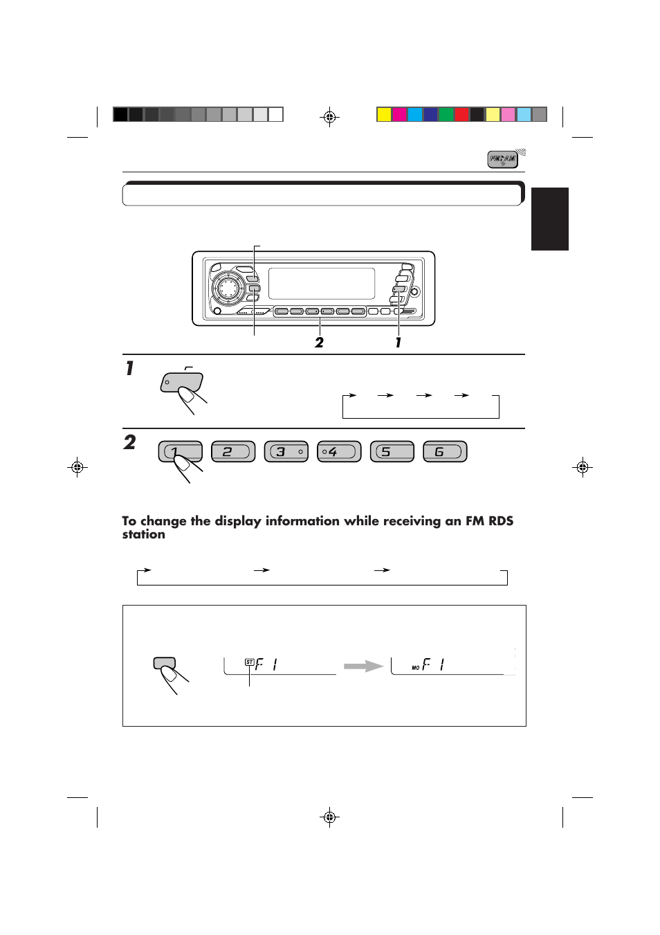 Tuning into a preset station, Select the band (fm1, fm2, fm3 or am) you want | JVC KD-SX959R User Manual | Page 9 / 194