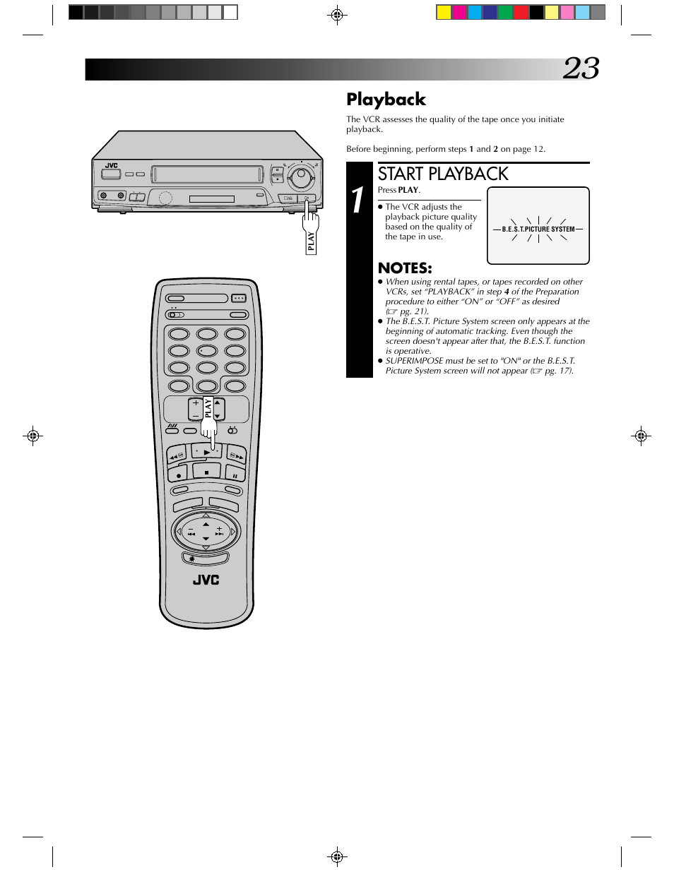 Start playback, Playback | JVC HR-J430KR User Manual | Page 23 / 44