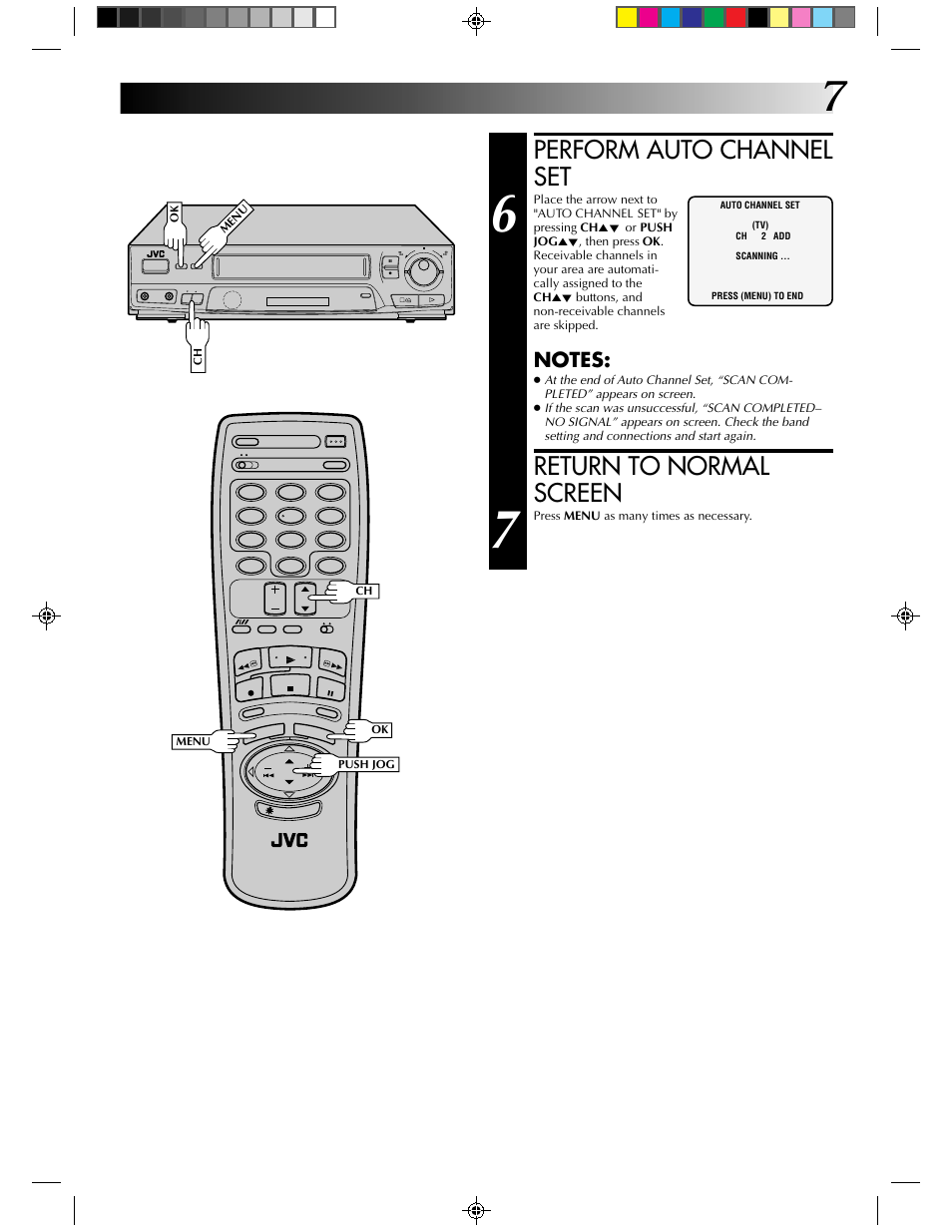 Perform auto channel set, Return to normal screen | JVC HR-J430KR User Manual | Page 7 / 44