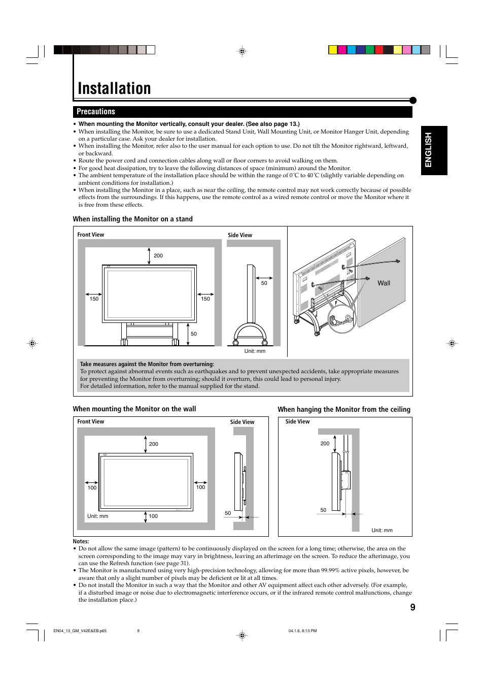 Installation, Precautions | JVC GM-V42EB User Manual | Page 10 / 44