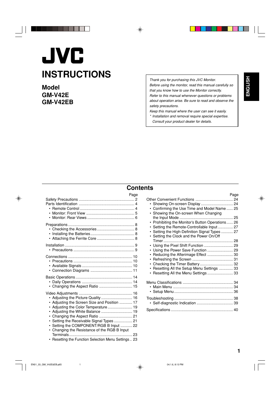 JVC GM-V42EB User Manual | Page 2 / 44