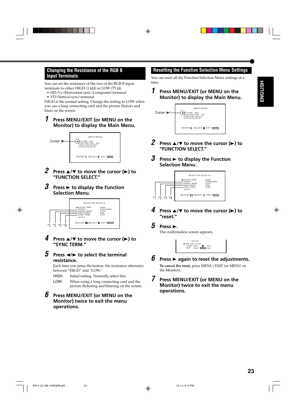 Resetting the function selection menu settings | JVC GM-V42EB User Manual | Page 24 / 44