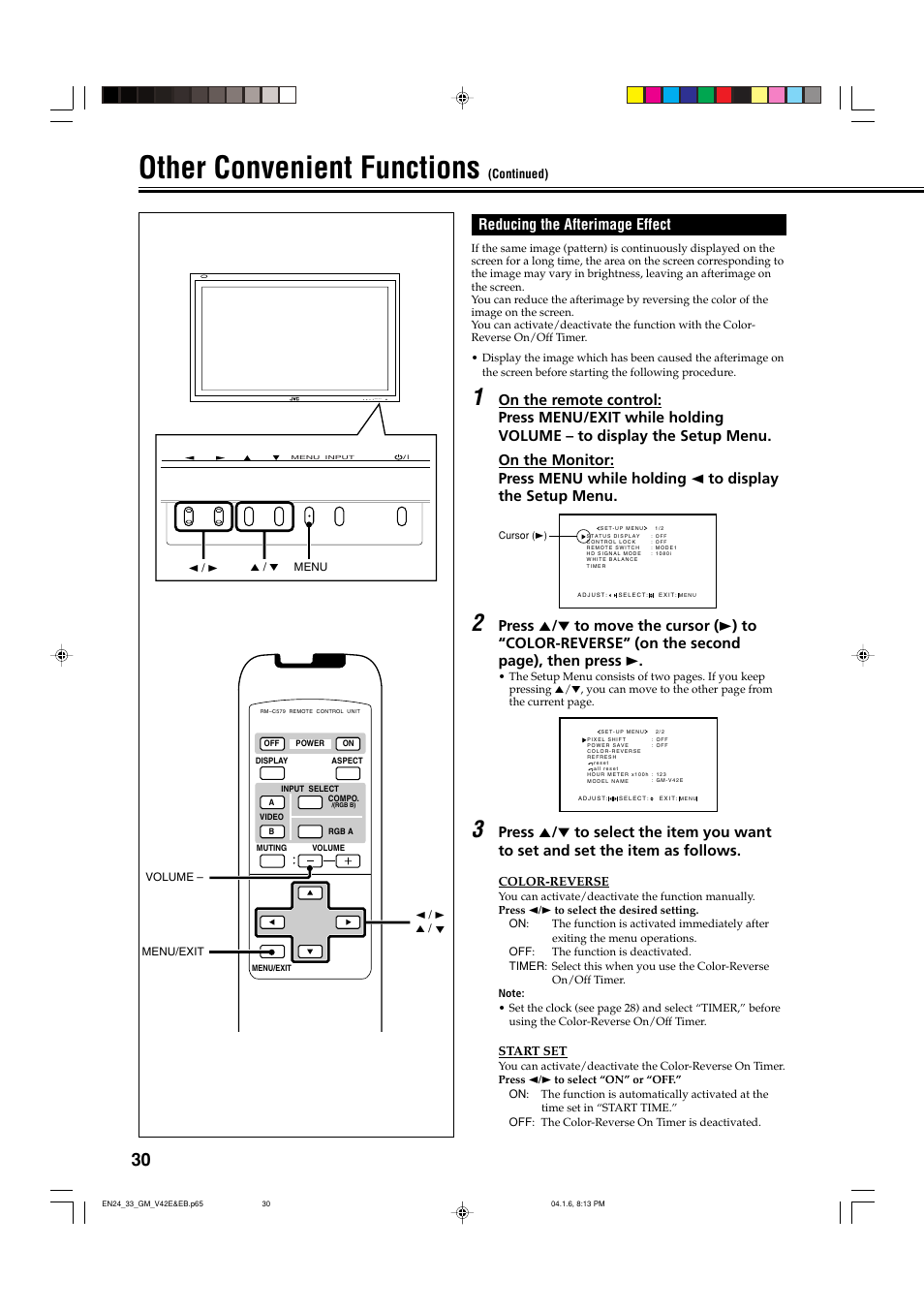 Reducing the afterimage effect, Other convenient functions | JVC GM-V42EB User Manual | Page 31 / 44