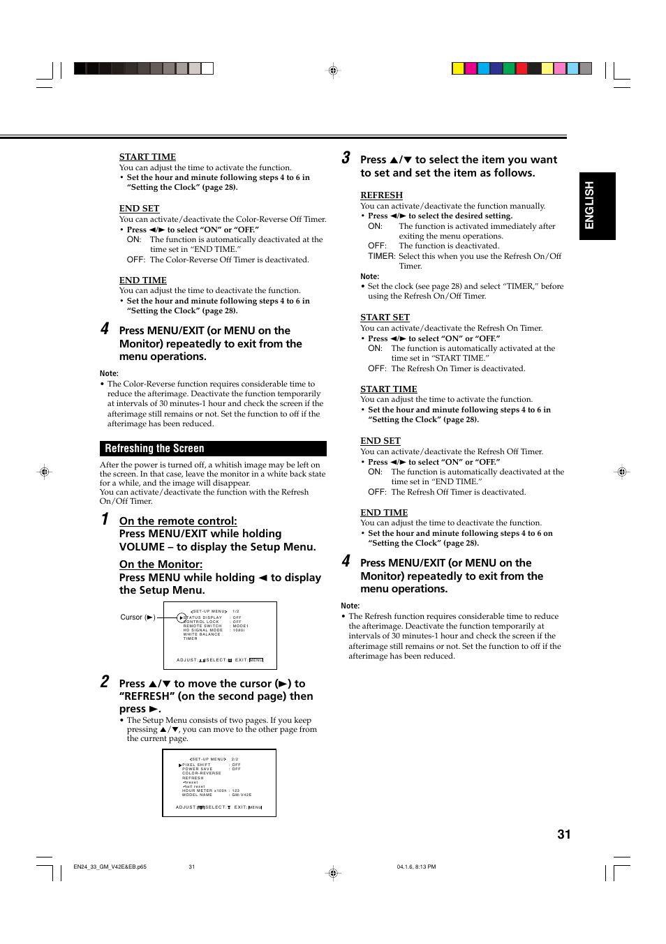 Refreshing the screen, English | JVC GM-V42EB User Manual | Page 32 / 44