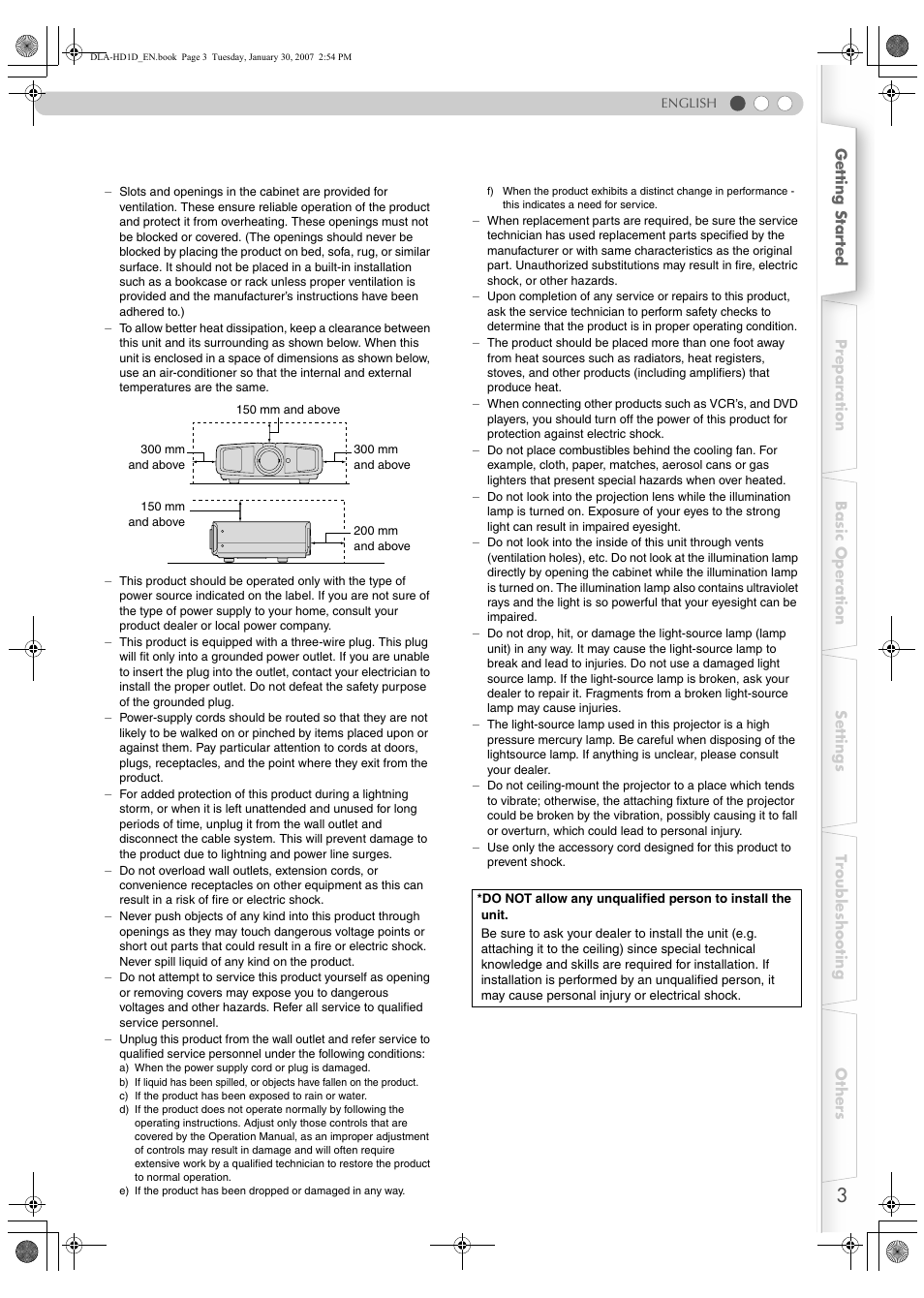 JVC DLA-HD1 User Manual | Page 3 / 55