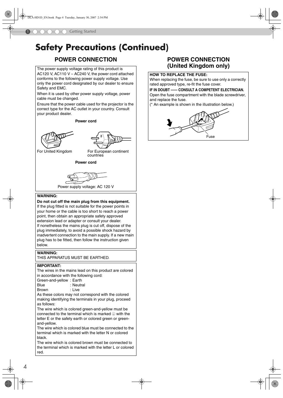 Safety precautions (continued) | JVC DLA-HD1 User Manual | Page 4 / 55