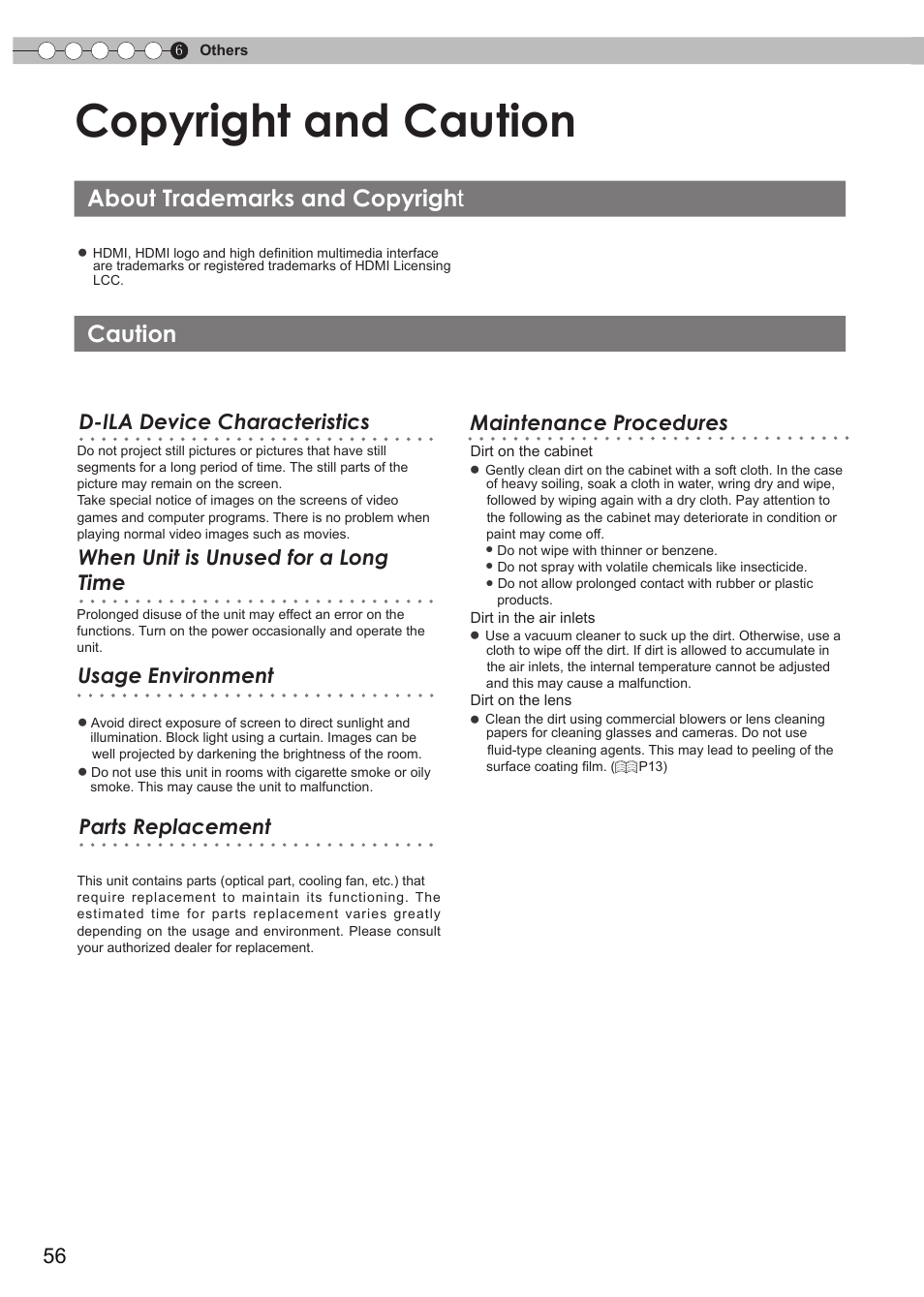 Copyright and caution, About trademarks and copyright, Caution | Use it at normal times, About trademarks and copyrigh t | JVC Procision DLA-HD990 User Manual | Page 56 / 62