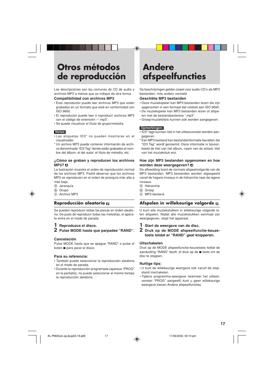 Otros métodos de reproducción, Andere afspeelfuncties | JVC XL-PM20SL User Manual | Page 17 / 44