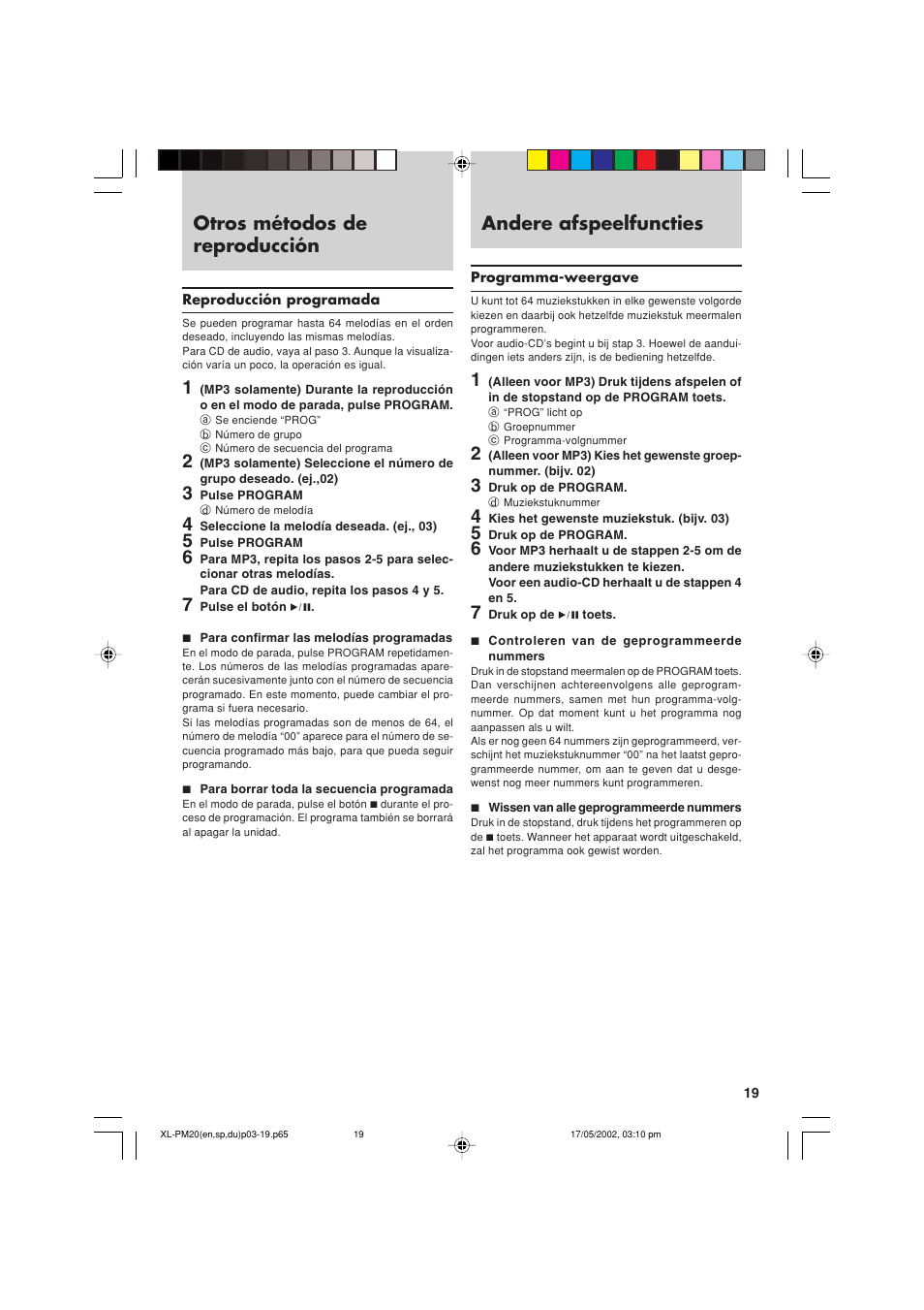 Otros métodos de reproducción, Andere afspeelfuncties | JVC XL-PM20SL User Manual | Page 19 / 44