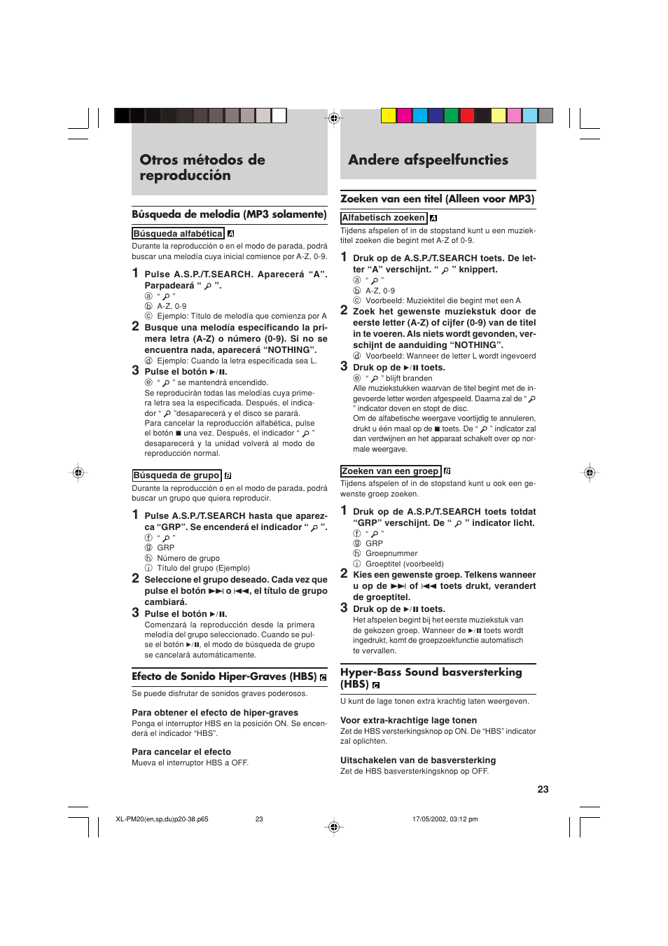 Otros métodos de reproducción, Andere afspeelfuncties | JVC XL-PM20SL User Manual | Page 23 / 44