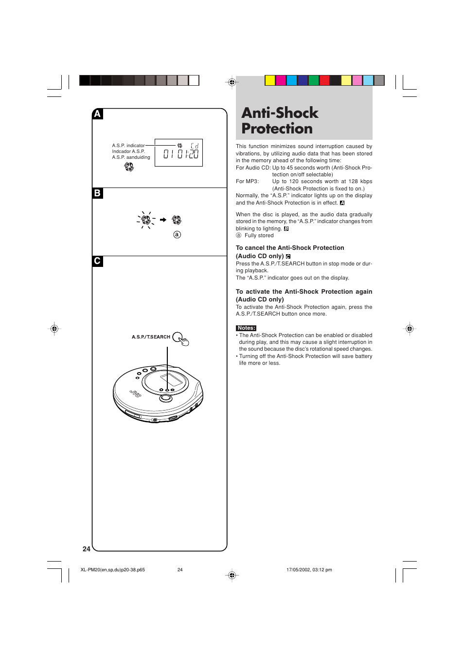 Anti-shock protection, Ac b | JVC XL-PM20SL User Manual | Page 24 / 44