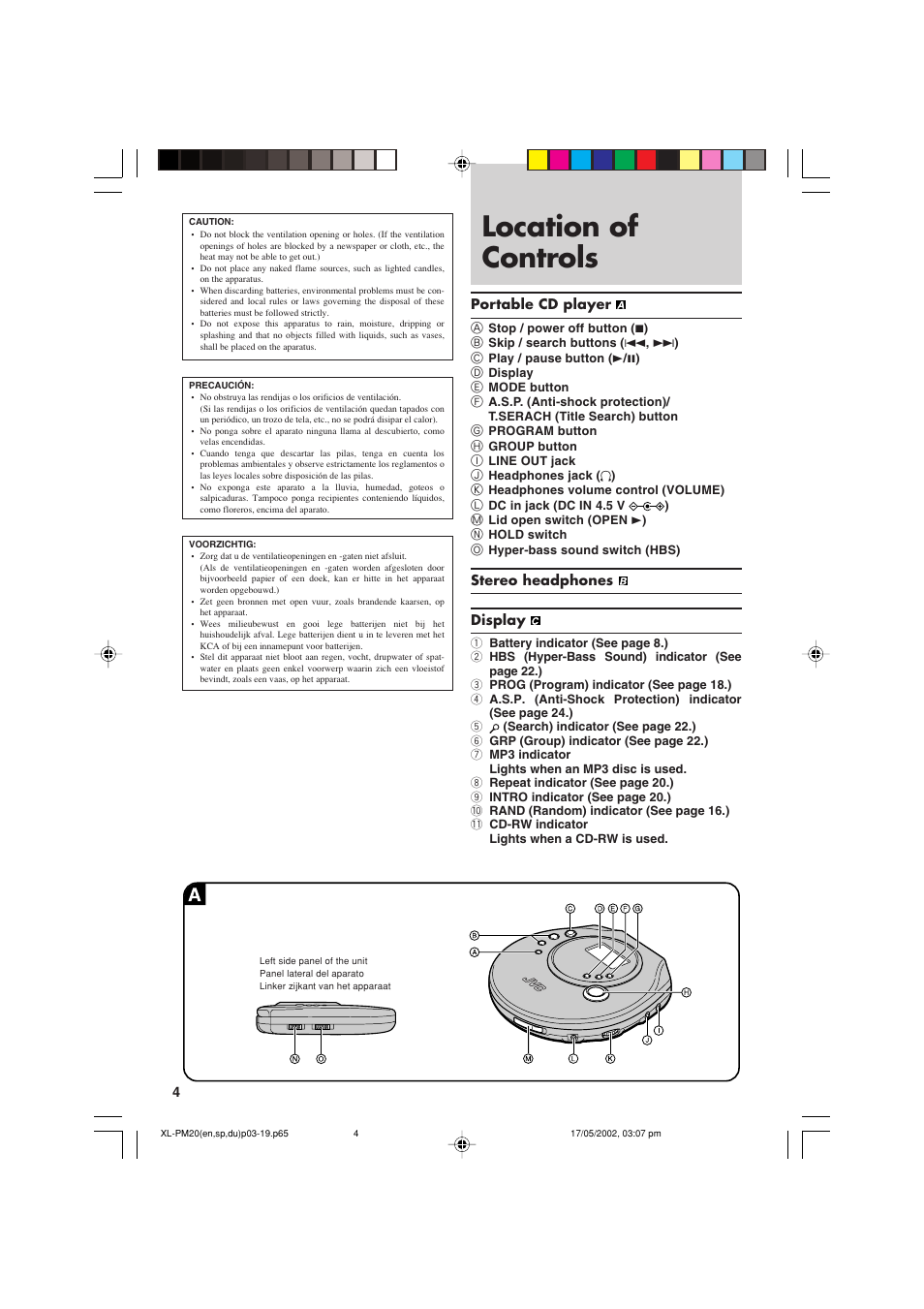 Location of controls | JVC XL-PM20SL User Manual | Page 4 / 44