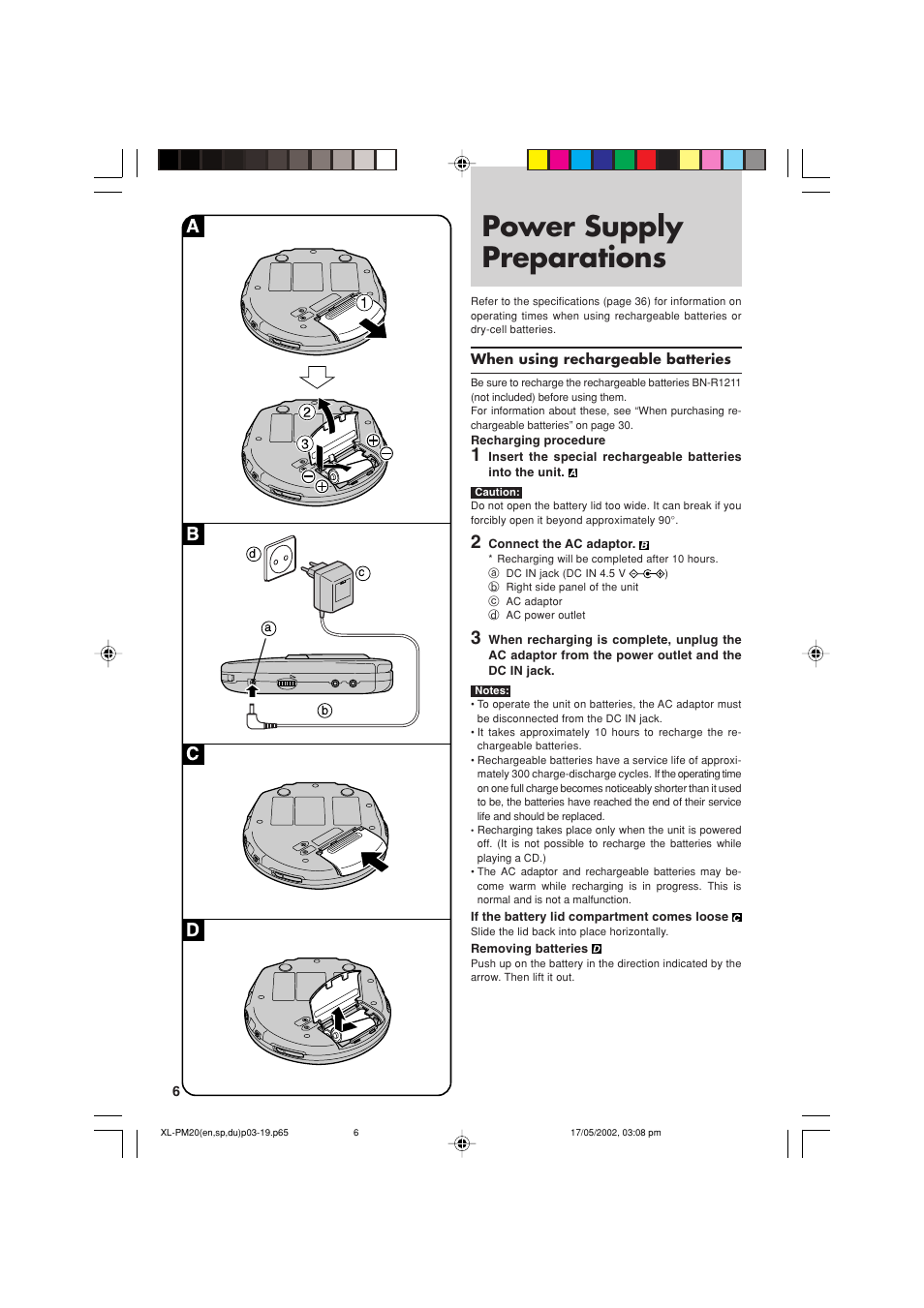 Power supply preparations | JVC XL-PM20SL User Manual | Page 6 / 44