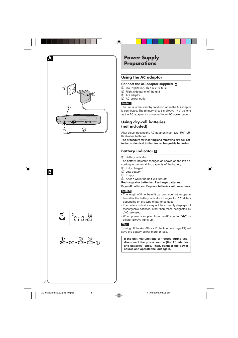 Power supply preparations | JVC XL-PM20SL User Manual | Page 8 / 44