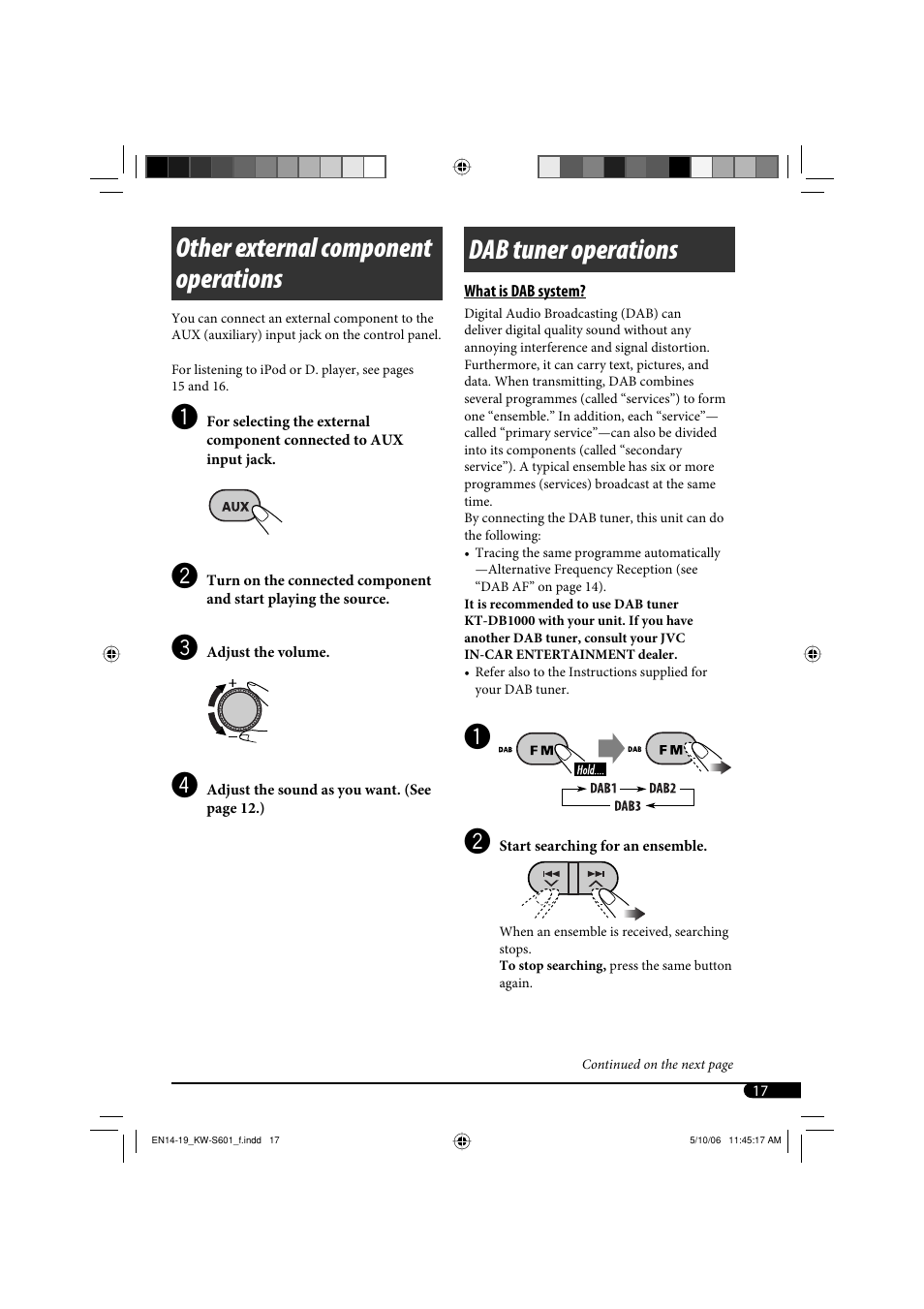 Dab tuner operations, Other external component operations | JVC CD Receiver KW-S601 User Manual | Page 17 / 26