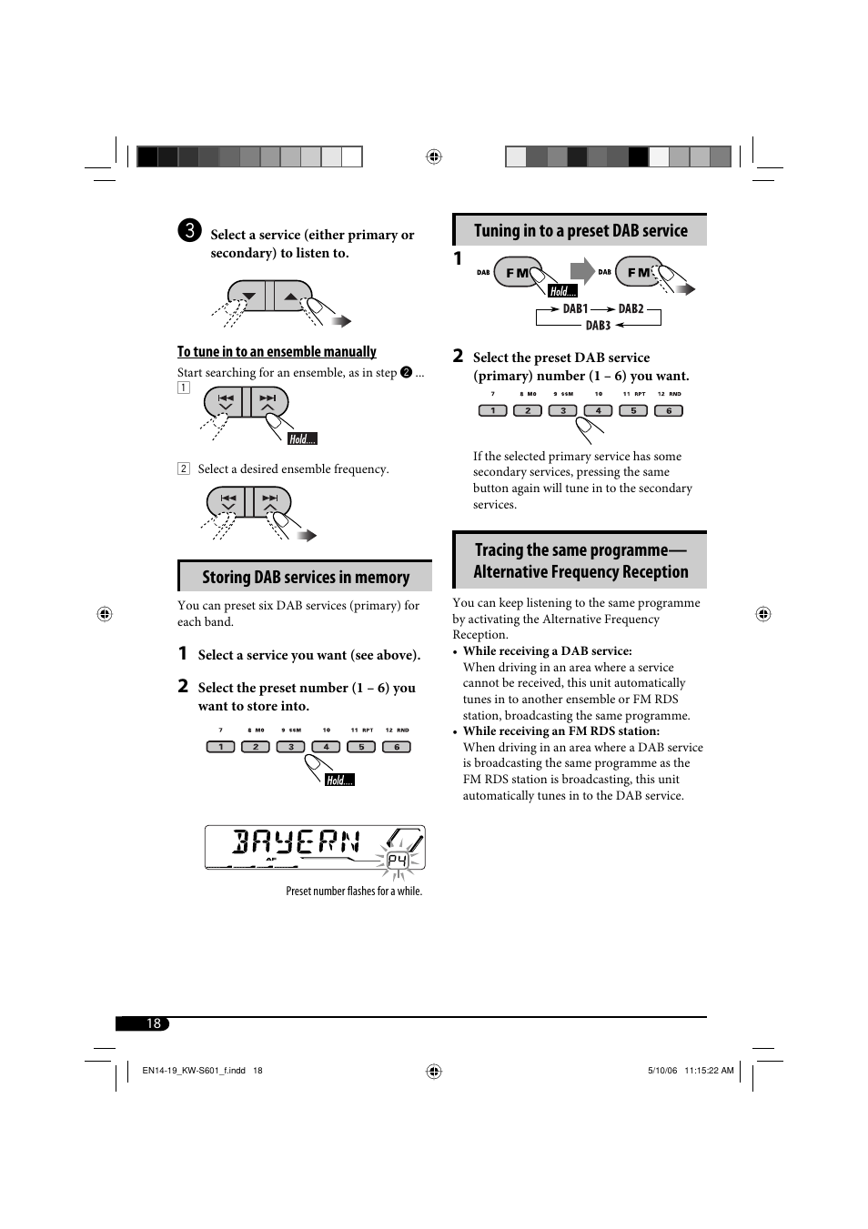 Tuning in to a preset dab service | JVC CD Receiver KW-S601 User Manual | Page 18 / 26