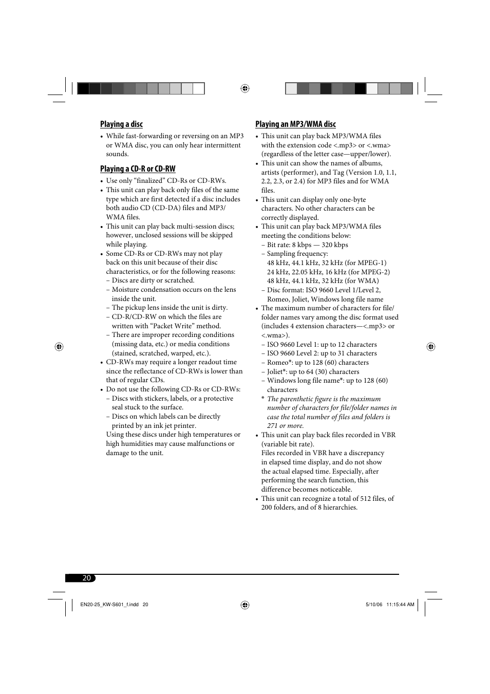 JVC CD Receiver KW-S601 User Manual | Page 20 / 26