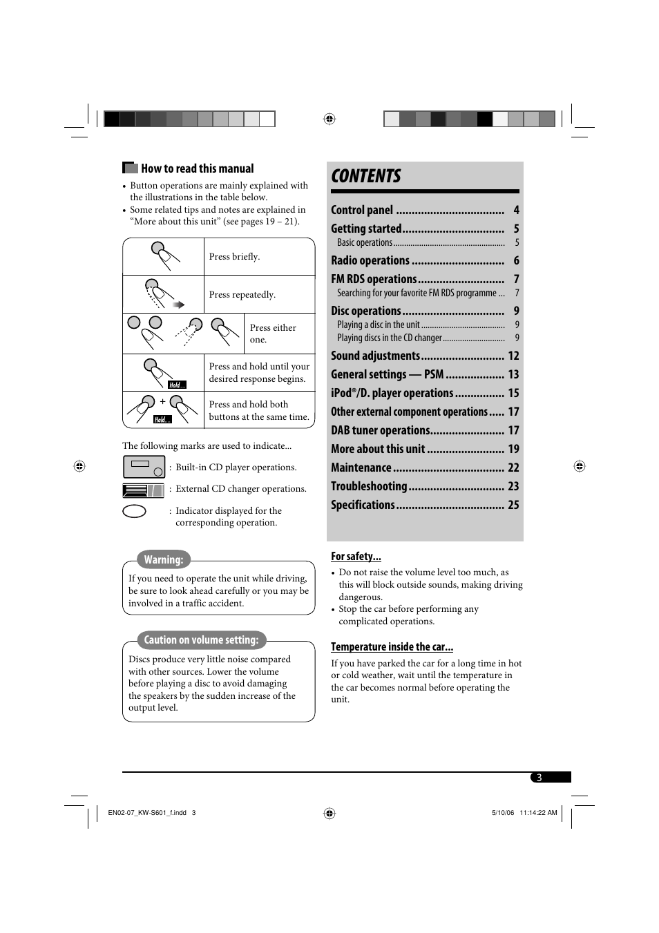 JVC CD Receiver KW-S601 User Manual | Page 3 / 26