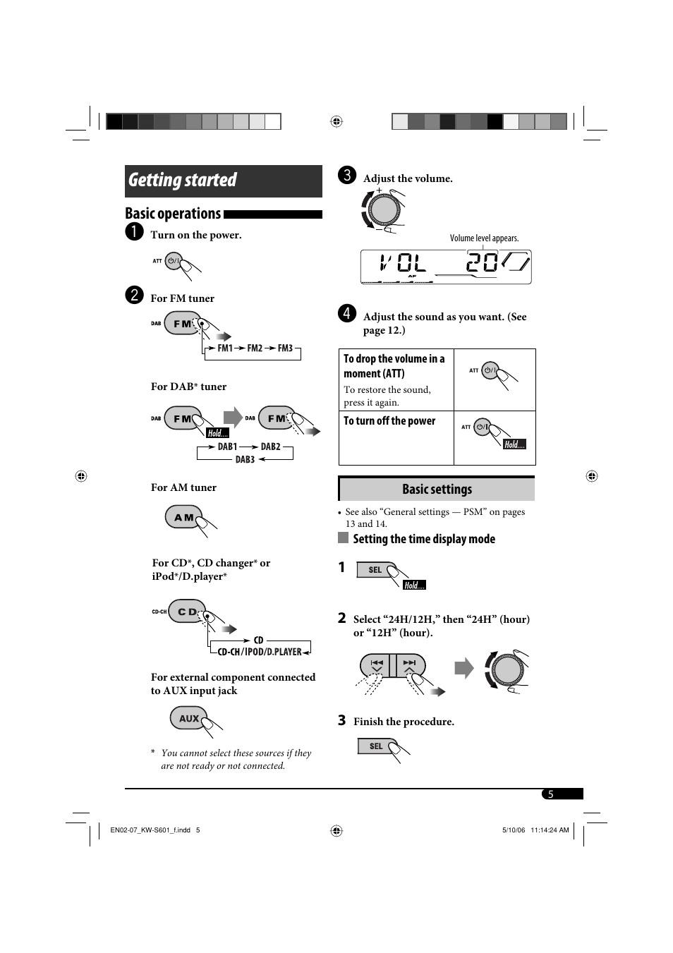 Getting started, Basic operations | JVC CD Receiver KW-S601 User Manual | Page 5 / 26