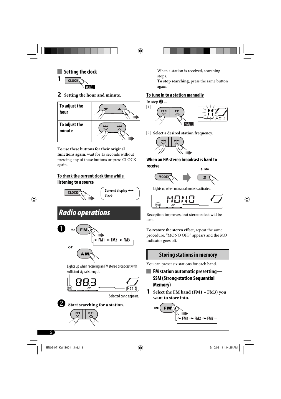 Radio operations | JVC CD Receiver KW-S601 User Manual | Page 6 / 26