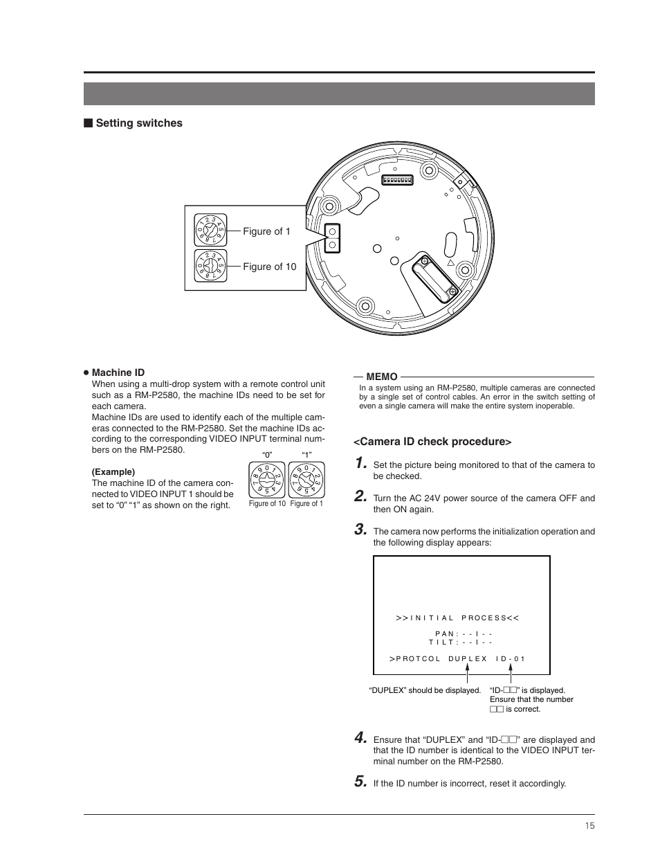 Setting switches <camera id check procedure | JVC TK-C655 User Manual | Page 15 / 48