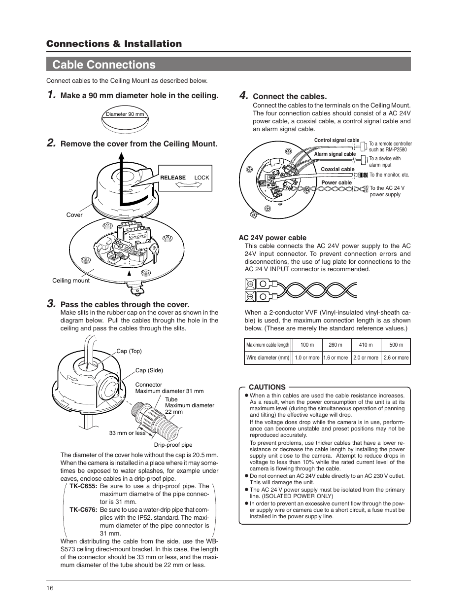 Cable connections, Connections & installation | JVC TK-C655 User Manual | Page 16 / 48