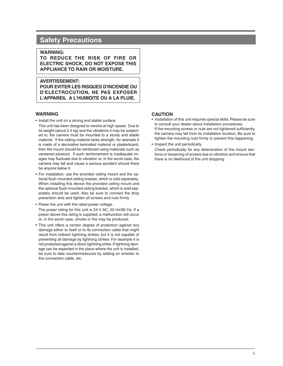 Safety precautions | JVC TK-C655 User Manual | Page 5 / 48