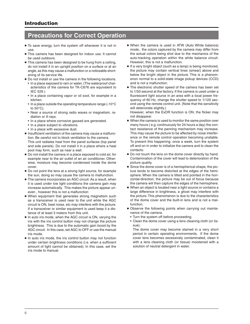 Precautions for correct operation, Introduction | JVC TK-C655 User Manual | Page 6 / 48