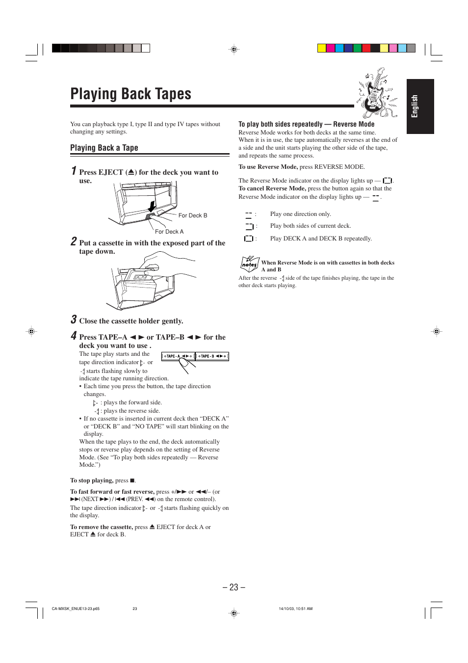 Playing back tapes | JVC CA-MXSK1 User Manual | Page 105 / 116