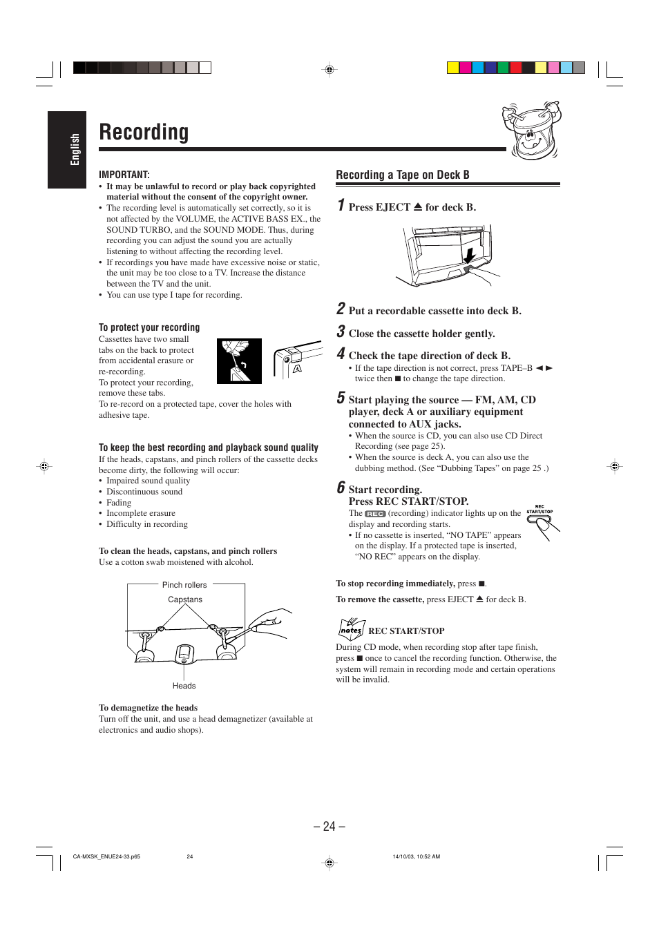 Recording | JVC CA-MXSK1 User Manual | Page 106 / 116