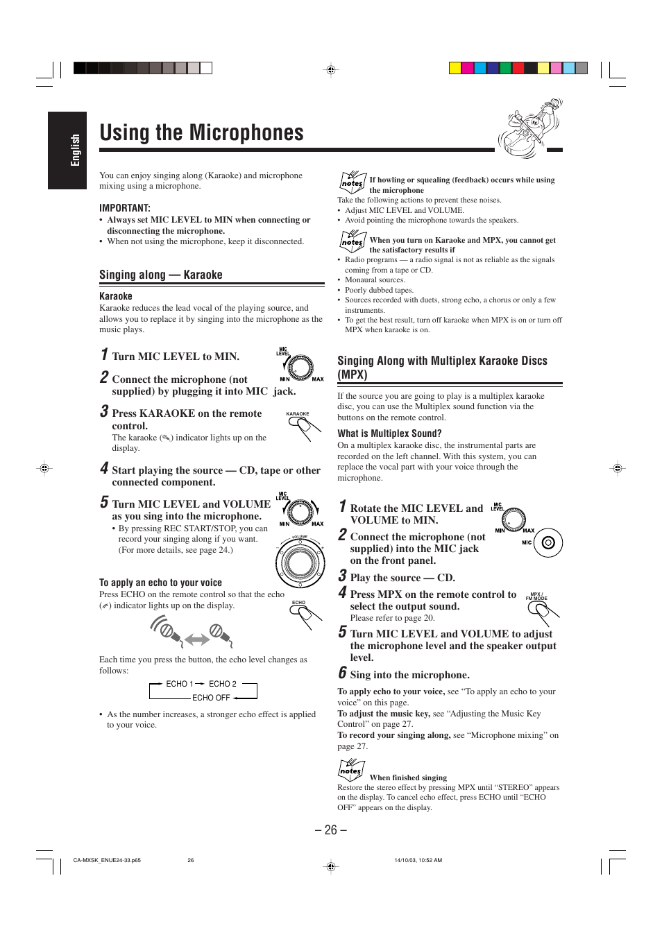 Using the microphones | JVC CA-MXSK1 User Manual | Page 108 / 116