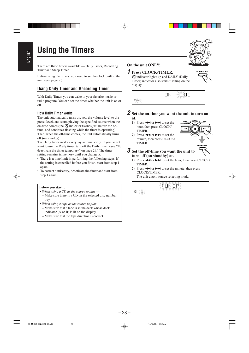 Using the timers | JVC CA-MXSK1 User Manual | Page 110 / 116