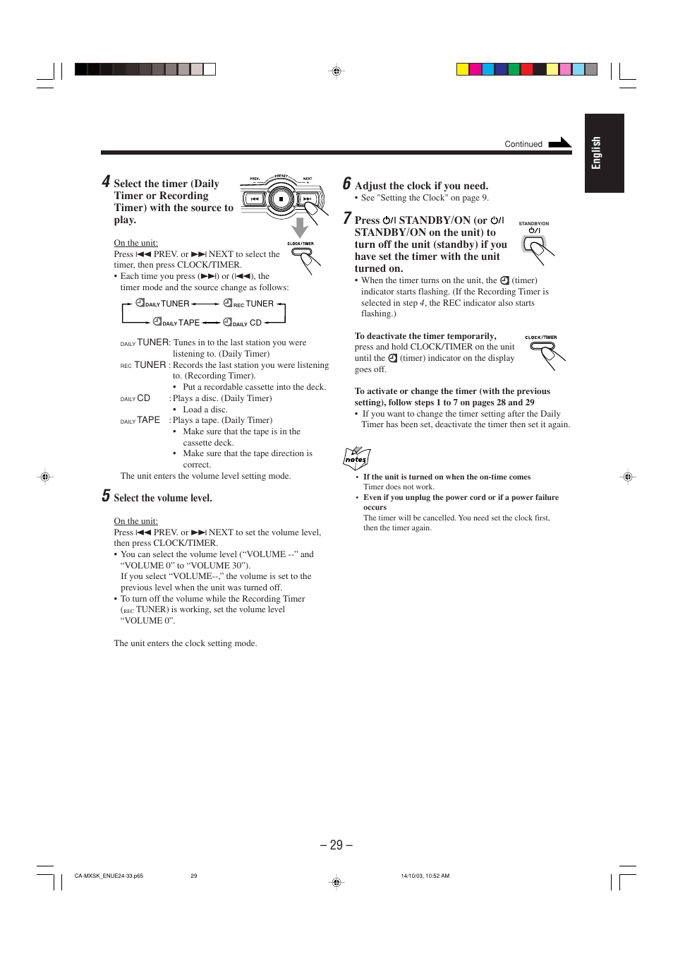 English, Select the volume level, Adjust the clock if you need | JVC CA-MXSK1 User Manual | Page 111 / 116