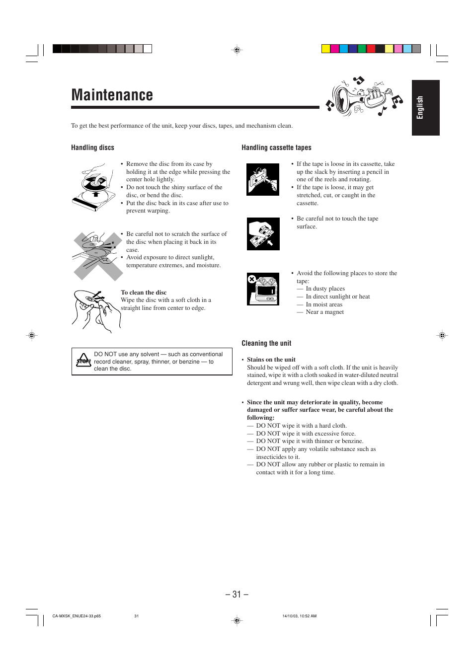 Maintenance | JVC CA-MXSK1 User Manual | Page 113 / 116