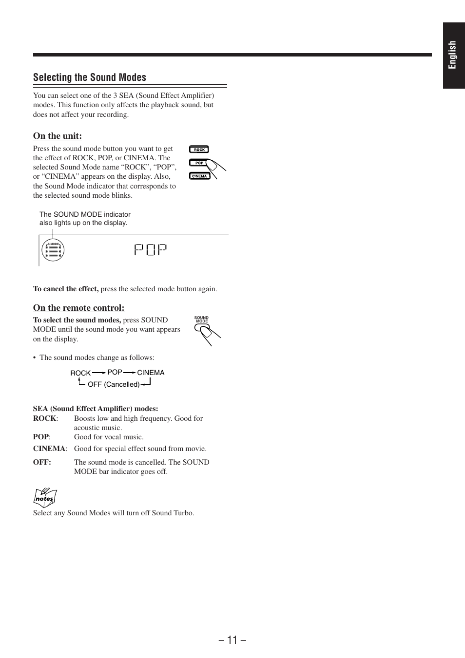 Selecting the sound modes, English, On the unit | On the remote control | JVC CA-MXSK1 User Manual | Page 15 / 116