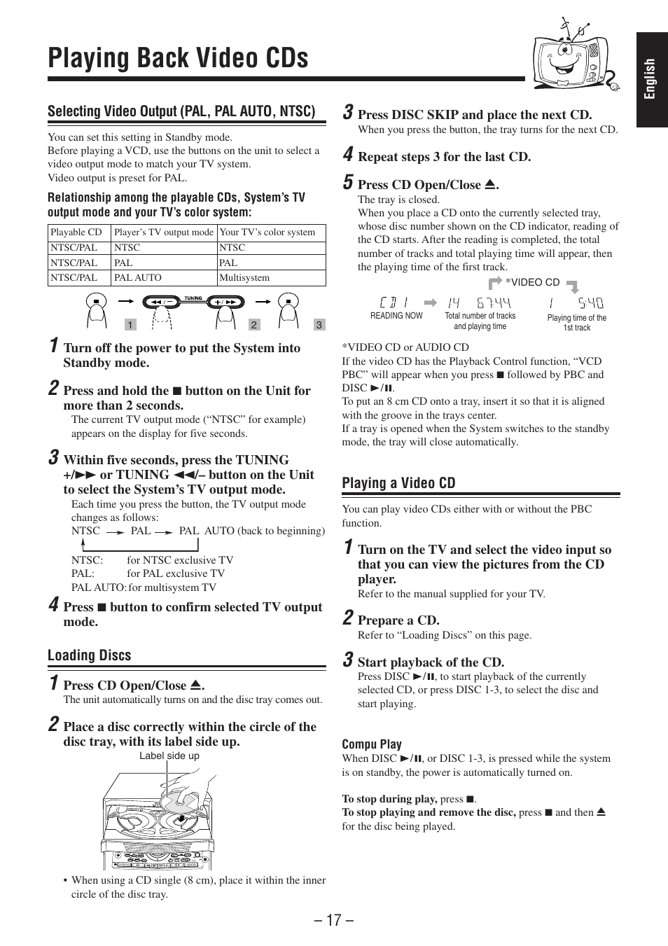 Playing back video cds | JVC CA-MXSK1 User Manual | Page 21 / 116