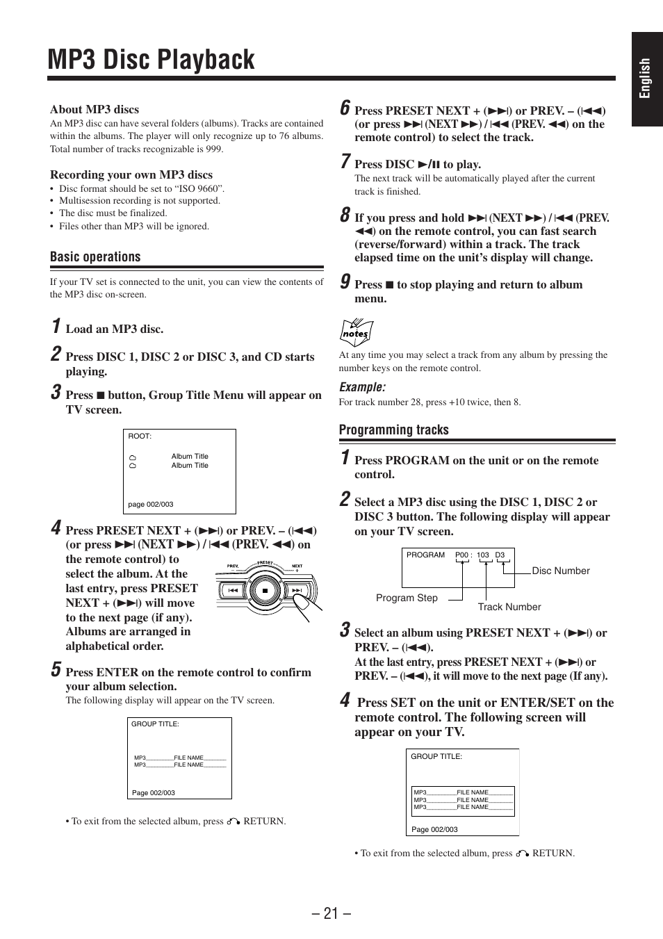 Mp3 disc playback | JVC CA-MXSK1 User Manual | Page 25 / 116