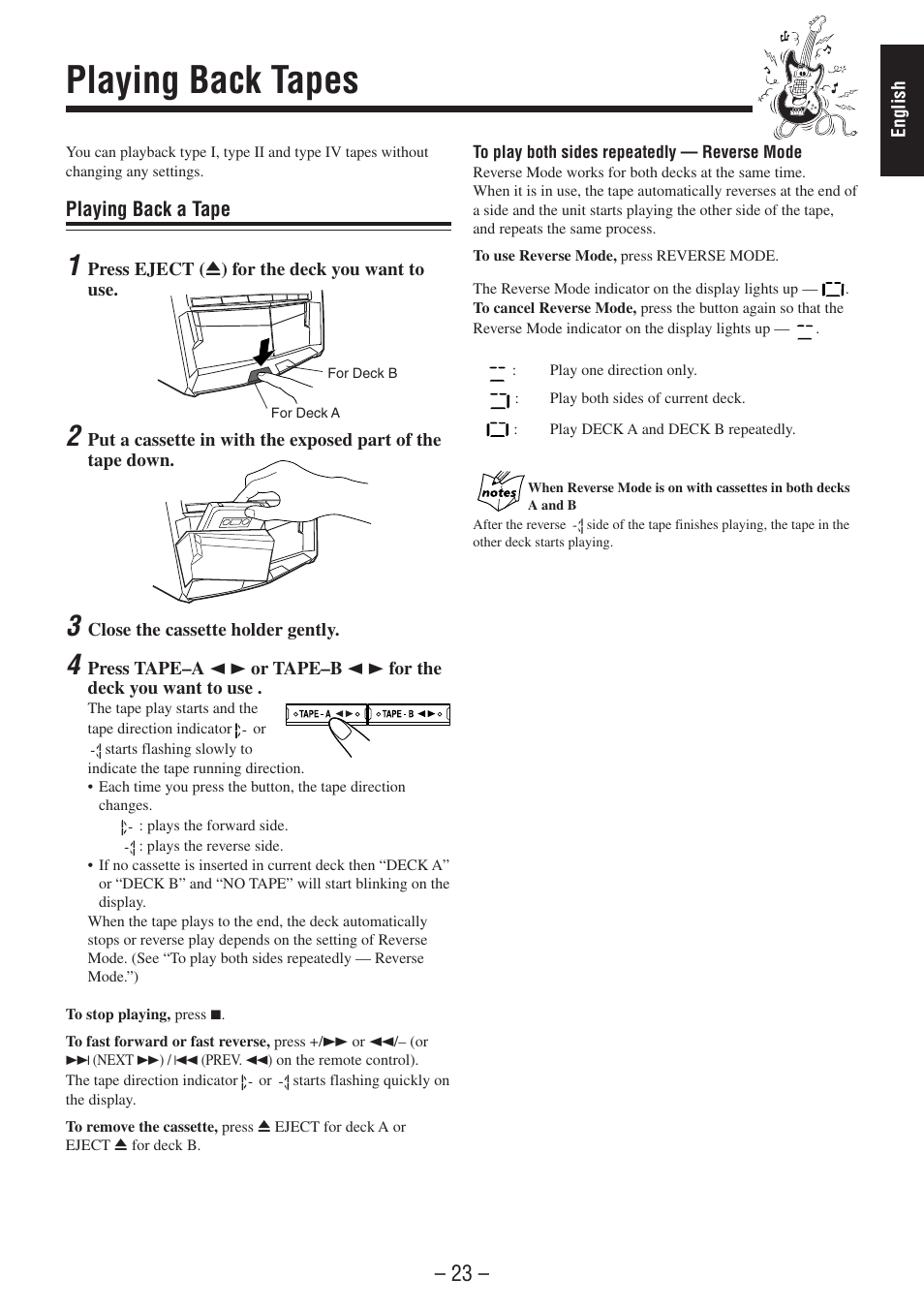 Playing back tapes | JVC CA-MXSK1 User Manual | Page 27 / 116