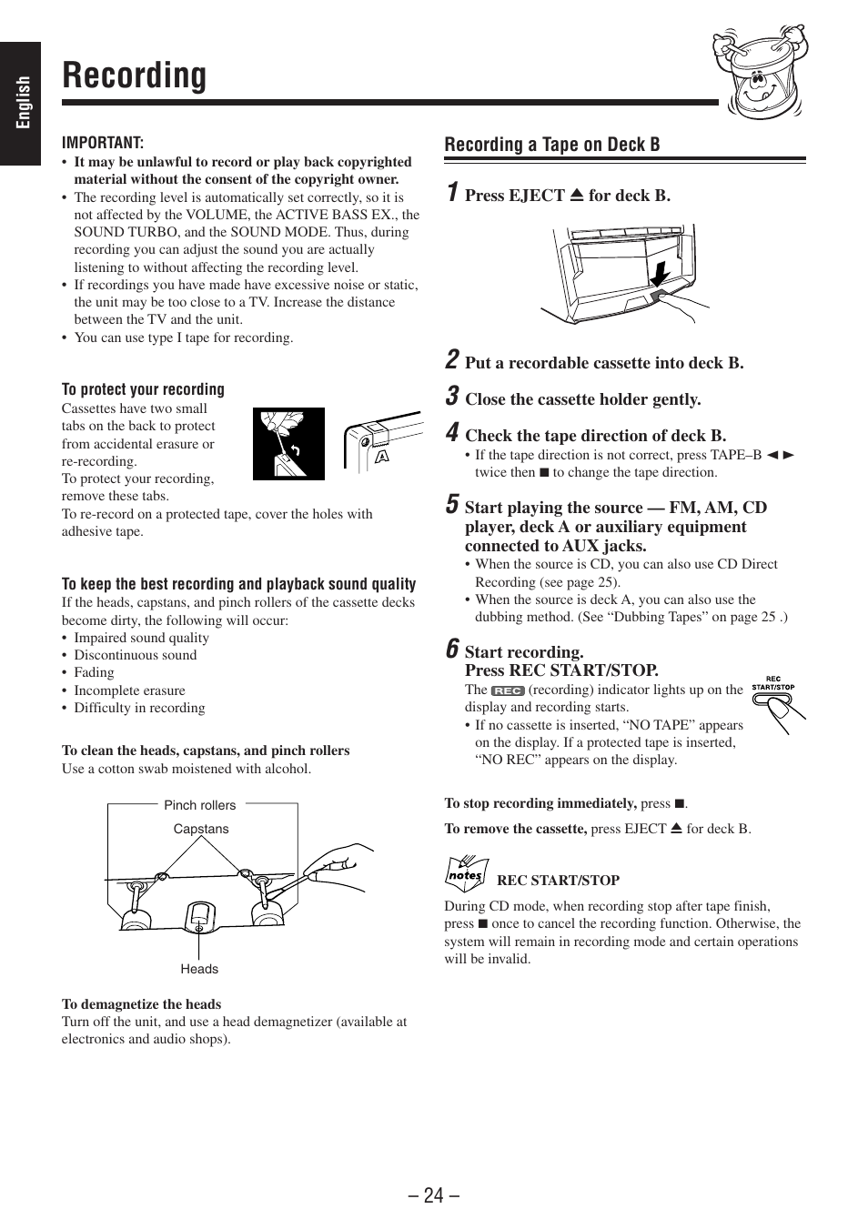 Recording | JVC CA-MXSK1 User Manual | Page 28 / 116