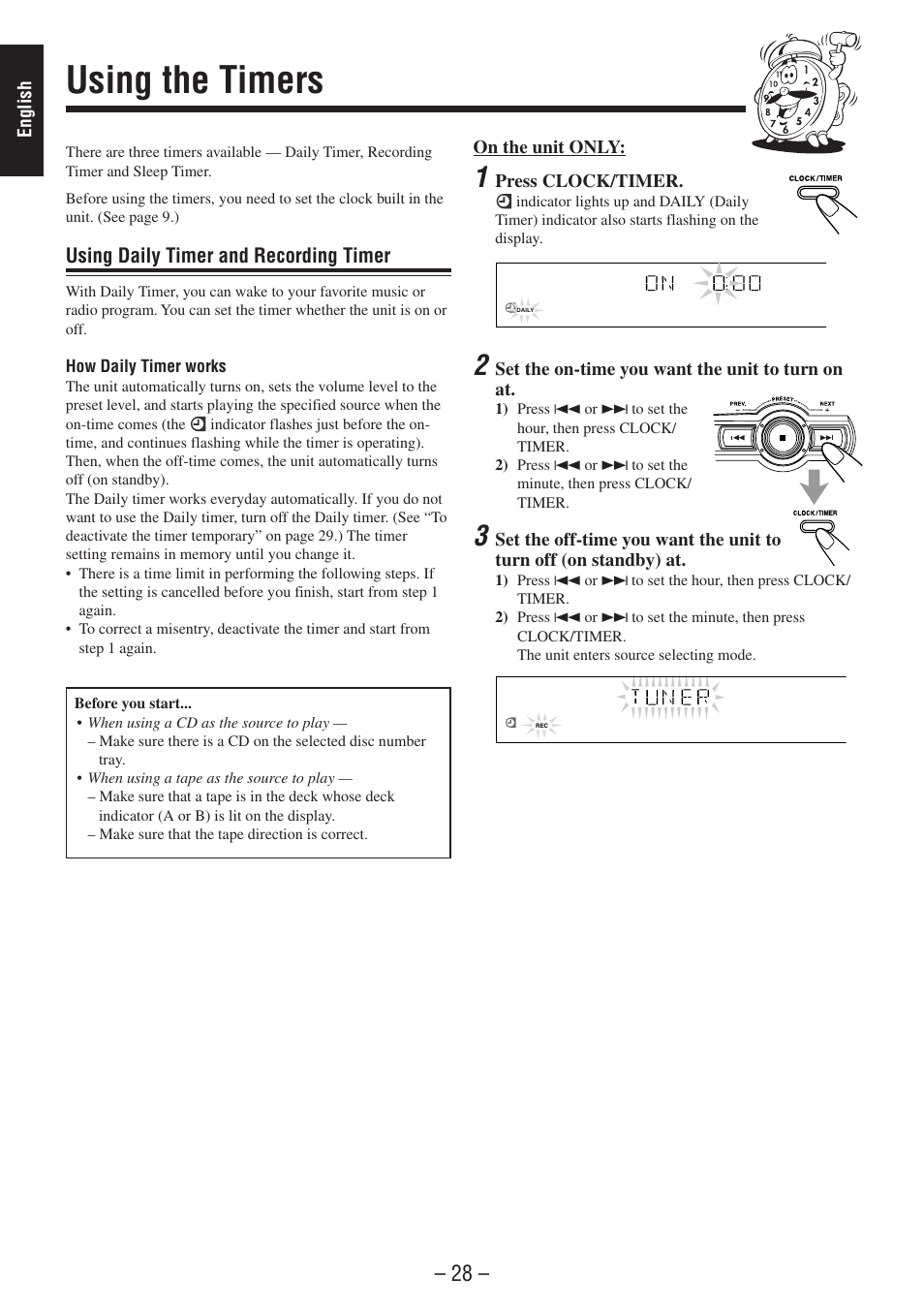 Using the timers | JVC CA-MXSK1 User Manual | Page 32 / 116