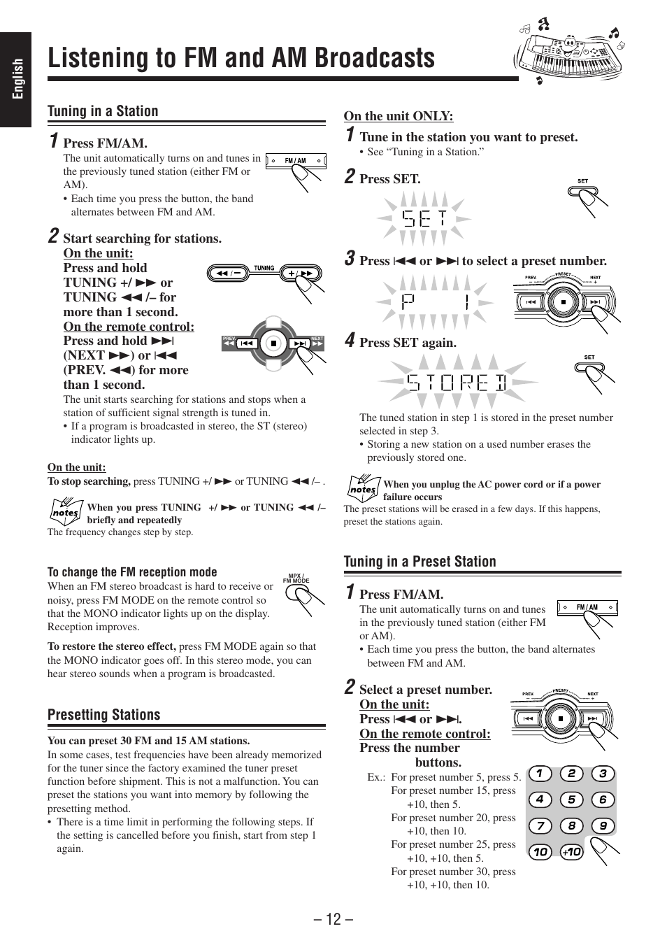 Listening to fm and am broadcasts | JVC CA-MXSK1 User Manual | Page 55 / 116