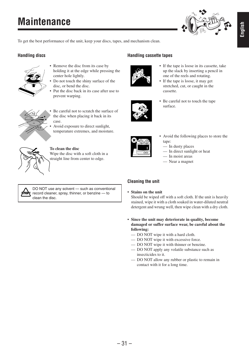 Maintenance | JVC CA-MXSK1 User Manual | Page 74 / 116