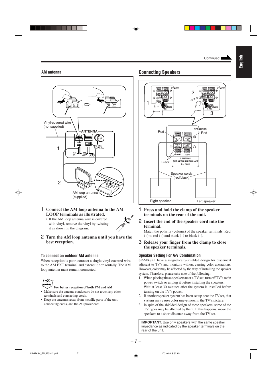 Connecting speakers, English | JVC CA-MXSK1 User Manual | Page 89 / 116