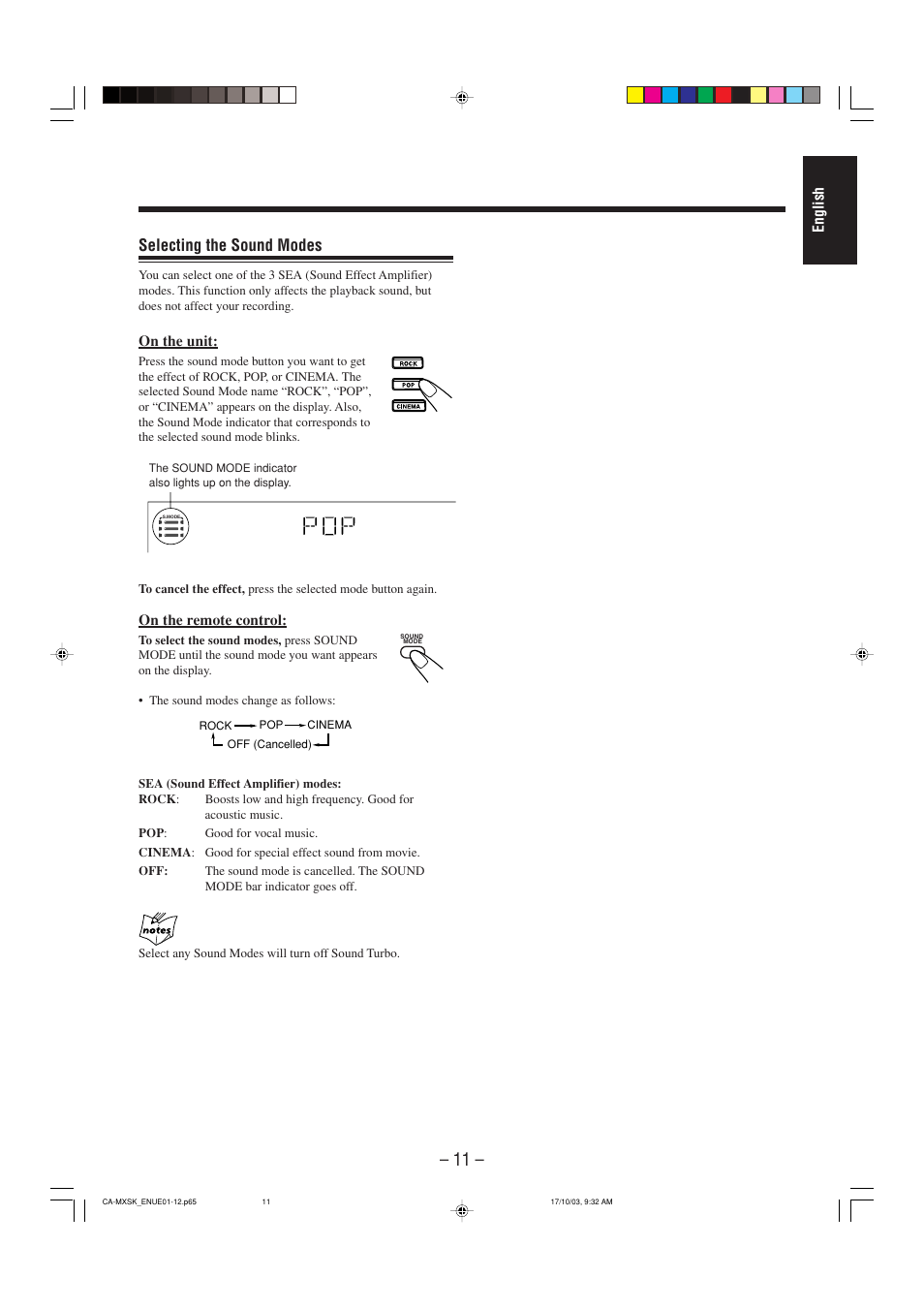 Selecting the sound modes, English, On the unit | On the remote control | JVC CA-MXSK1 User Manual | Page 93 / 116