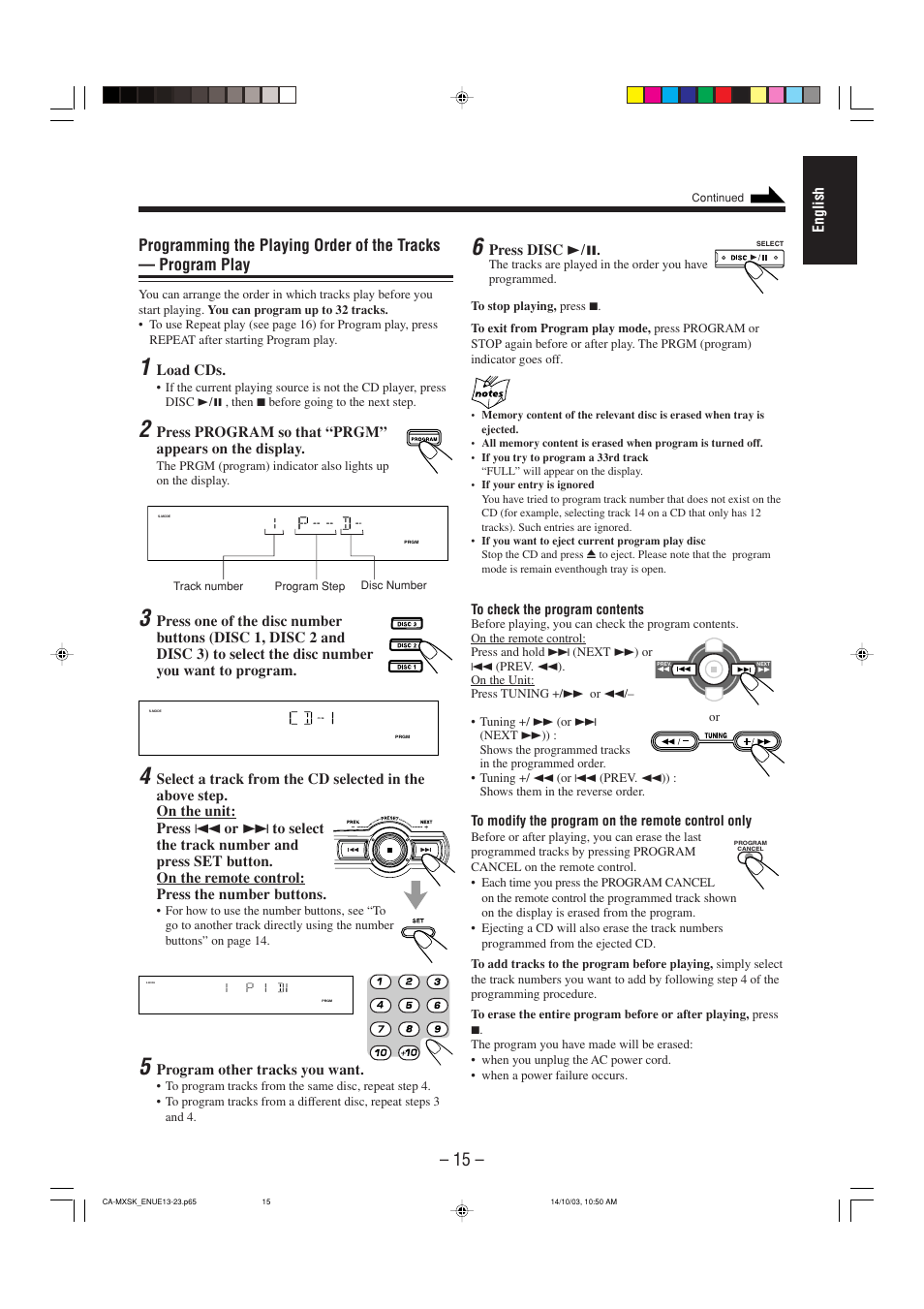 English, Load cds, Program other tracks you want | Press disc 3¥8 | JVC CA-MXSK1 User Manual | Page 97 / 116