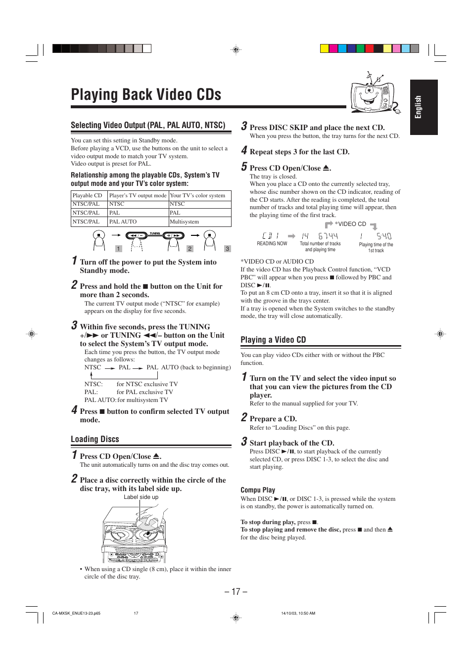 Playing back video cds | JVC CA-MXSK1 User Manual | Page 99 / 116