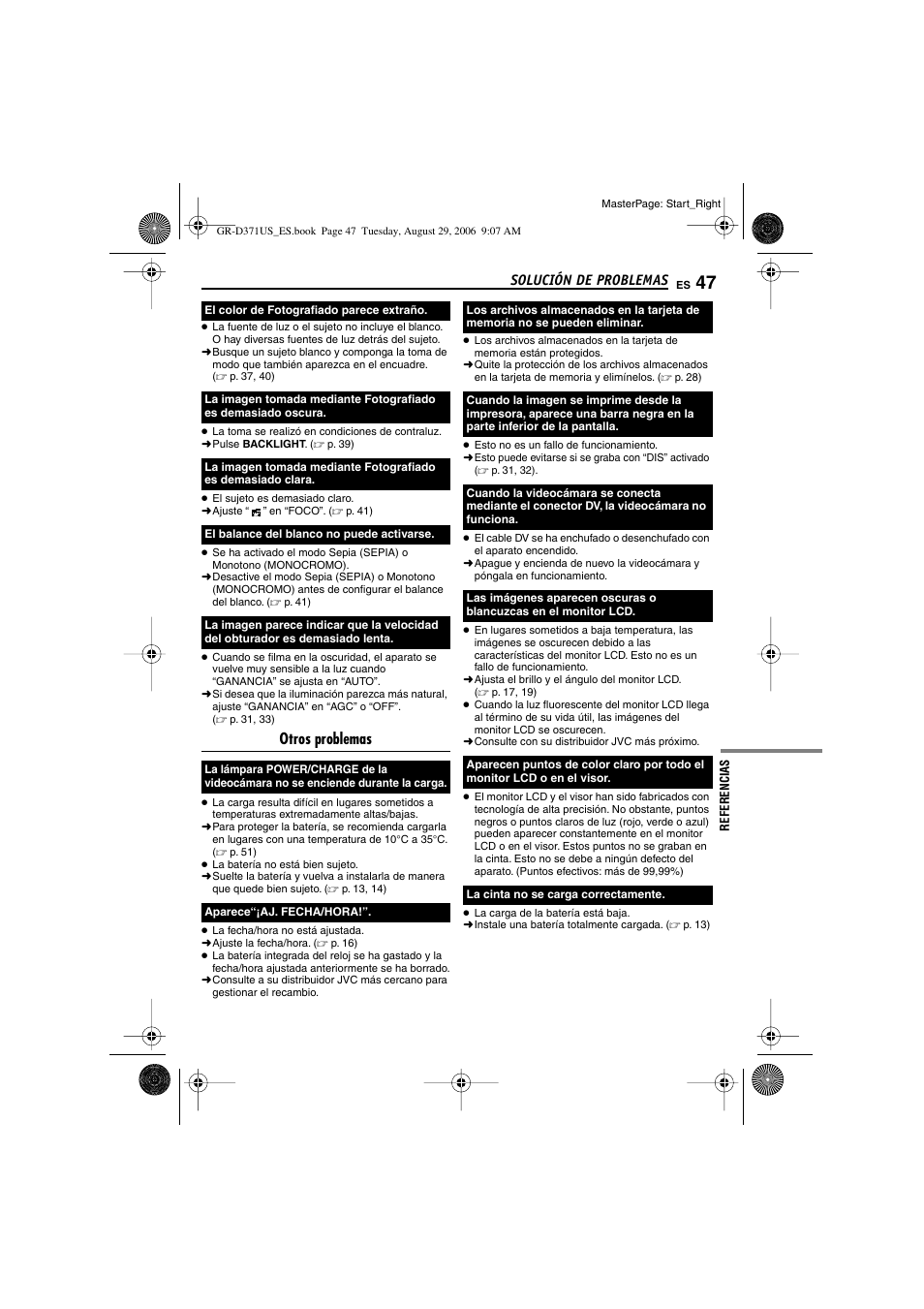 Otros problemas, Solución de problemas | JVC GR-D371U User Manual | Page 103 / 112