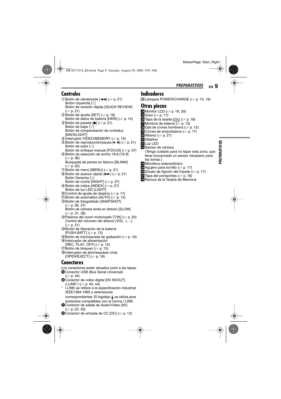 Controles, Conectores, Indicadores | Otras piezas | JVC GR-D371U User Manual | Page 65 / 112