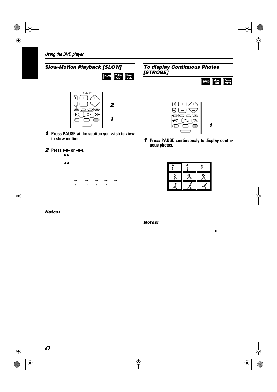 English, Slow-motion playback [slow, Using the dvd player | Press ¡ ¡ ¡ ¡ or 1 1 1 1 | JVC SP-XSA9 User Manual | Page 34 / 67